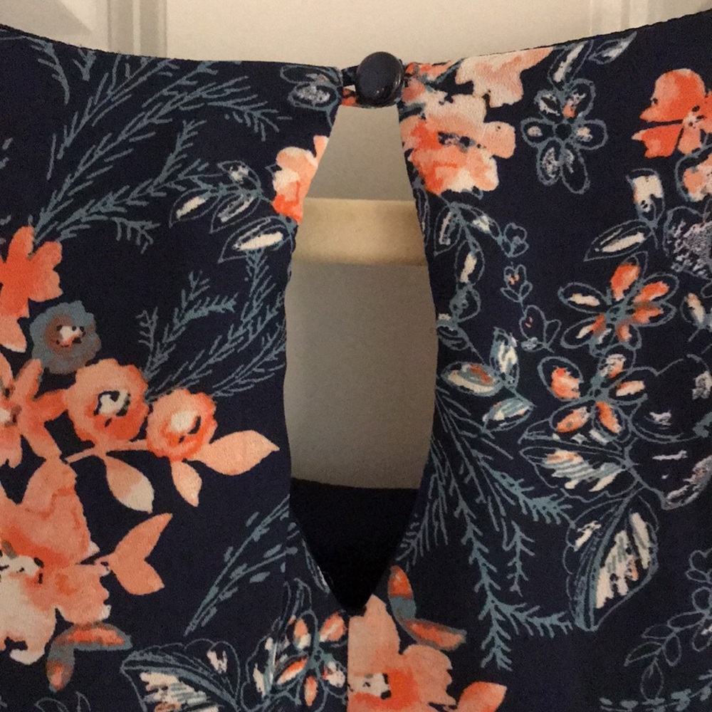 Luxology Spring Navy Blue Dress w/ Coral Pink Flowers Bell Sleeves Plus … - Picture 7 of 16